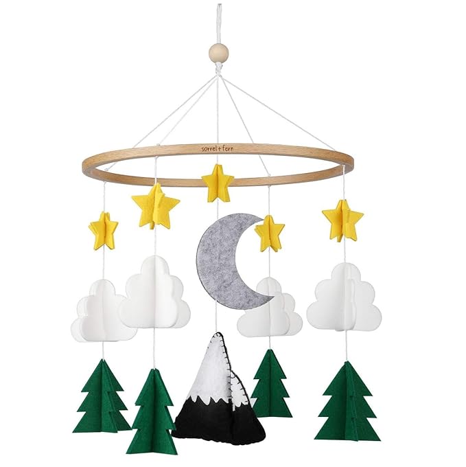 Sorrel + Fern Starry Woodland Night Mobile w/ Garland - Nursery Decoration for Boys & Girls