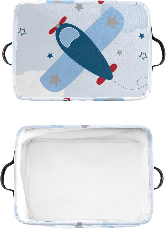 Deven Star Airplane Personalized Large Storage Baskets for Organizing Shelves with Handle,Closet Decorative Storage Bins for Bathroom,Nursery,Home