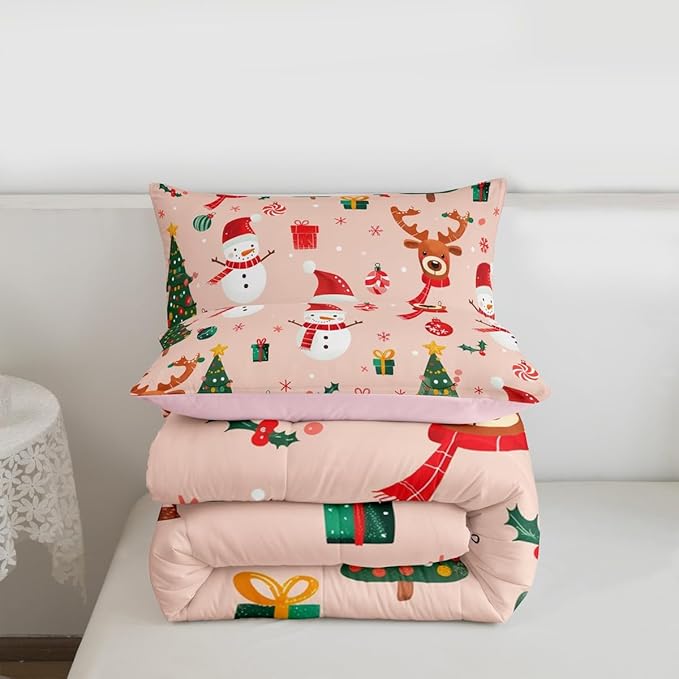 Feelyou Christmas Comforter Set King Size Snowman Bedding Set for Kids Boys Girls Deer Xmas Tree Duvet Quilt New Year Gift Bedroom Decor Snowflake Microfiber 3 Pcs with 2 Pillow Cases