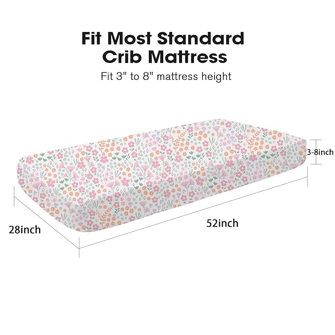Little Grape Land Crib Sheets for Girls, Soft Microfiber Fitted Baby Sheets for Standard Crib and Toddler Mattress, 28x52x8 inch,Comfortable & Secure Fit (Pink & Floral)