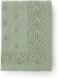 LAWKUL Cellular Blanket Baby 100% Cotton Knitted Soft Knit Crochet Blankets for Newborn Boy Girls Infants Green 100x80cm