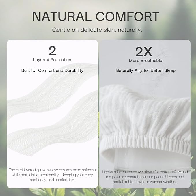Salt Earth 100% Organic Cotton Muslin Standard Fitted Crib Sheet, 52"x28", 2 Pack Soft Breathable Natural Cotton Sheets Baby Mattress Bed Sheets, No Slip Baby Christmas Crib Sheets (Green & Rust)