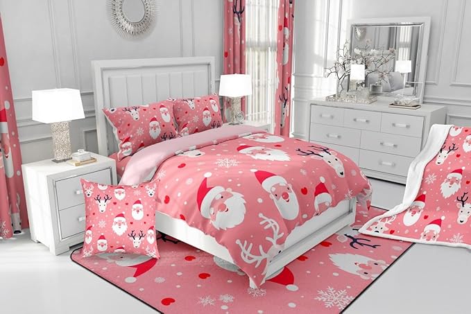 Feelyou Christmas Comforter Set All Season Santa Deer Bedding Set with 2 Pillow Cases Snowflake Microfiber Kids Full Bedclothes Bedroom Decor Duvet Quilt Breathable Soft Lightweight