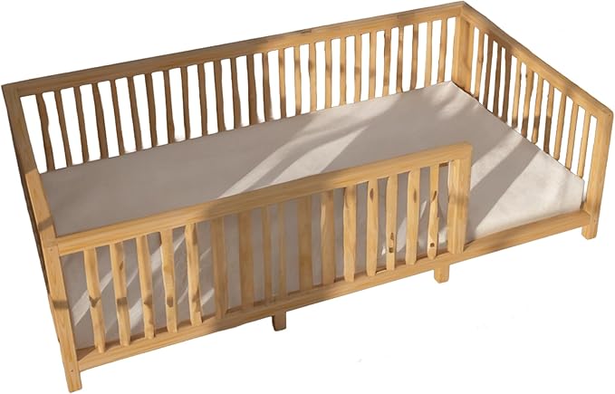 Montessori Floor Bed Designed with Open Front for Girls and Boys | Pine Wood Natural Solid Frame Beds Footed Model with Slats | Sturdy Designed Floor Bed Frame for Kids (Crib, Height : 23 Inches)