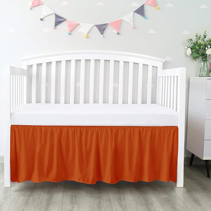 100% Egyptian Cotton, Nursery Crib Toddler (24" x 38" + 10") 800 Thread Count Crib Skirt Dust Ruffle, Bedding Skirts for Baby Boys or Girls, 10" Drop, Burnt Orange Solid