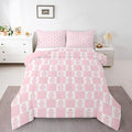 Feelyou Christmas Comforter Set All Season Checkered Bedding Set with 2 Pillow Cases Santa Claus Kids King Bedclothes Xmas Decorations Bedroom Decor Pink Duvet Quilt Breathable Soft Lightweight