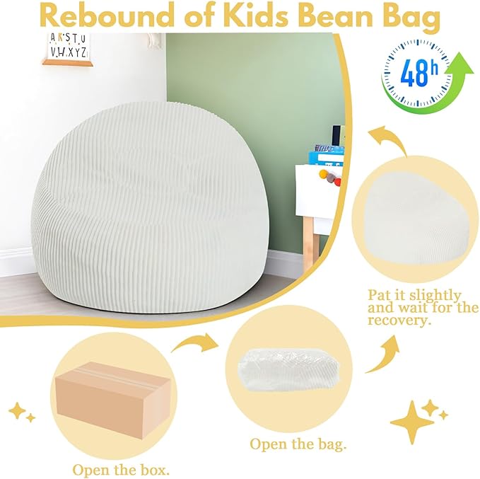 COMAX Bean Bag Chairs for Kids, Toddler BeanBag Sofa with Filler Bean Couch Stuffed for Boys and Girls, Lazy Floor Chair for Playroom, Nursery Room, Beige