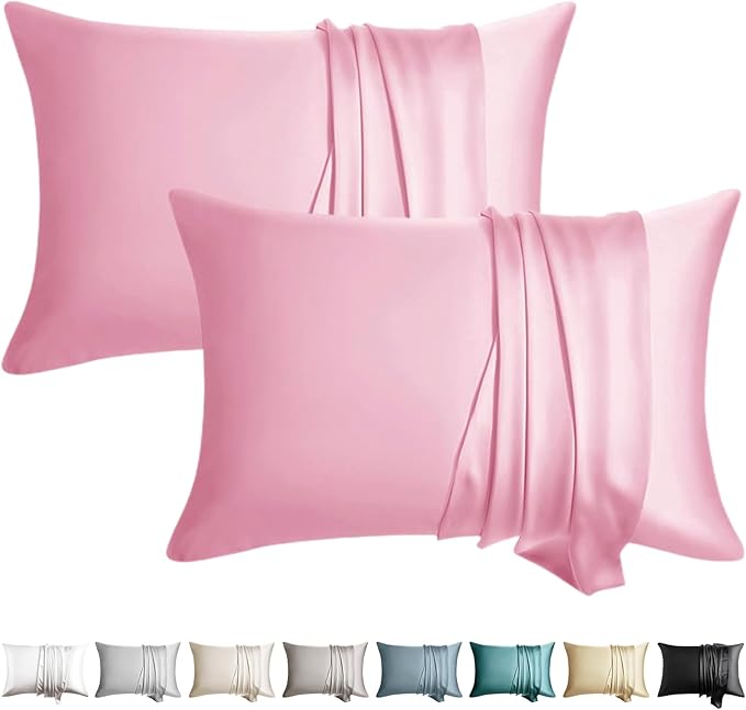 100% Silk Pillowcase for Hair and Skin Toddler Size 2 Pack Mulberry Silk Pillow Case 13 x 18 Inches Highest 6A Silk Kids/Travel Pillow Cover Soft Breathable Cooling with Hidden Zipper, Pink