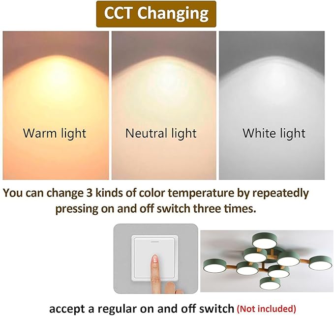 LED Flush Mount Ceiling Light Fixture with 3000K/4000K/6000K Temperatures Selectable,44Inch 96W Chandelier Modern Wood Ceiling Lamp for Bedroom Kitchen, 8-Lights Indoor Lighting Green Pendant Light