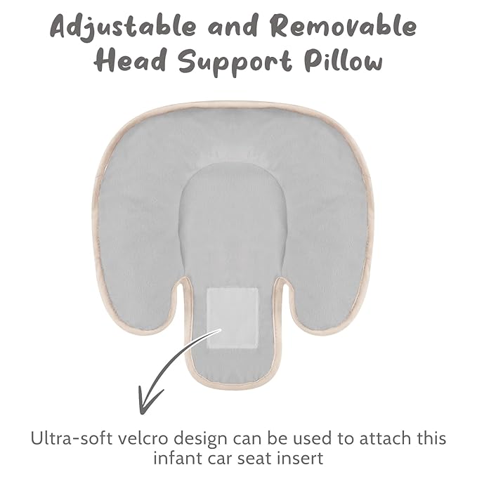2 in 1 Infant Car Seat Insert Head and Body Support Set, Reversible Newborn Insert for Carseat with 3 Extra Strap Paddings, Soft Stroller Cushion Pillow Insert Girls, Fits for Stroller, Swing, Grey
