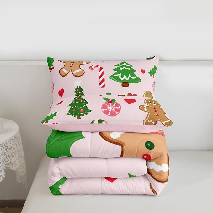 Feelyou Merry Christmas Kids Comforter Set Toddler Size Gingerbread Man Bedding Set Christmas Decor Duvet Quilt for Kids Boys Girls Bedroom New Year Gift Decor Microfiber Ultra Soft Breathable