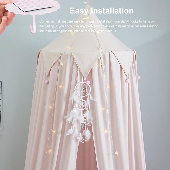 Bed Canopy for Girls, Round Dome Hanging Canopy for Baby Brib Kids Bed Room Decor Reading Nook Indoor Outdoor Playing Castle (White)