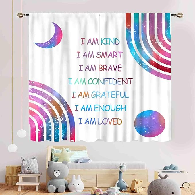 Colorful Curtains for Girls Bedroom, Watercolor Rainbow Cartoon Abstract Circle Polka Dots Splashes Cute Window Drapery for Kids Boys Girls Classroom Living Room Nursery Bathroom, 42"x63" Inch