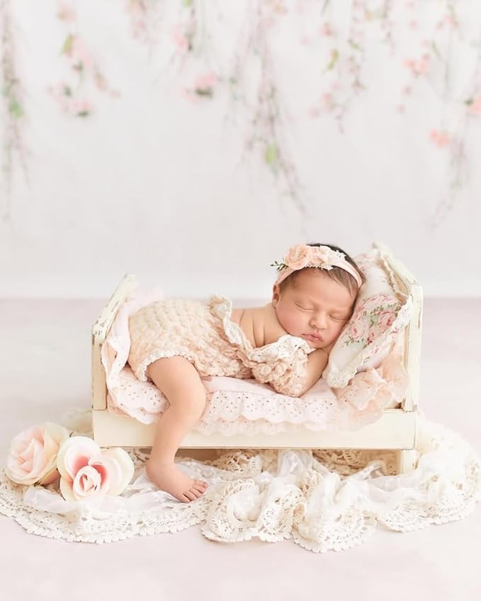 Newborn Photography Props Bed Baby Photoshoot Props Wooden Posing Bed Studio Photo Props Handcrafted Rustic for Professional Photographers Newborn Photo Sessions Detachable Doll Bed