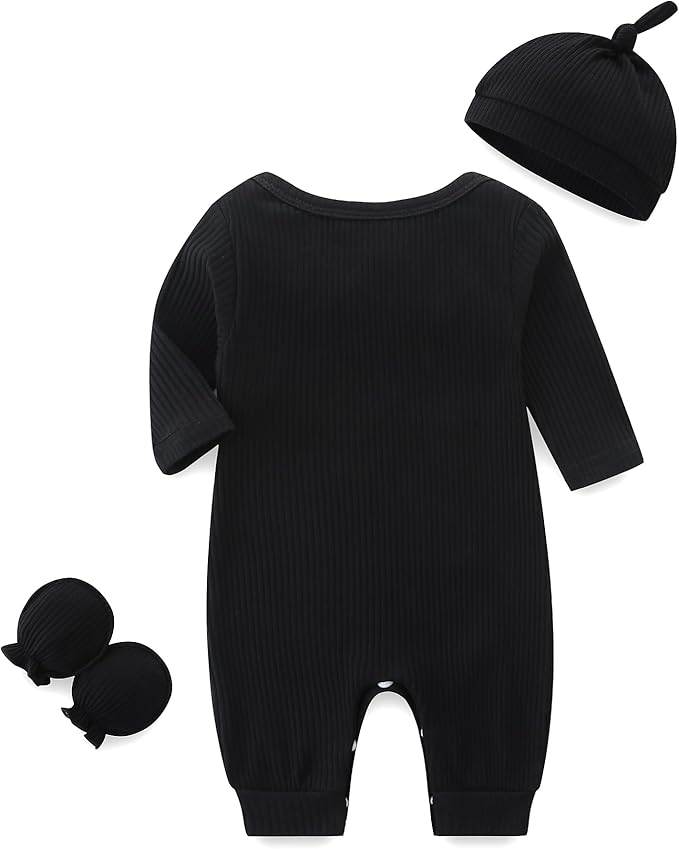 Baby Romper with Baby Mittens & Newborn Hats Footless Long Sleeve Solid Onesie Hi Im New Here
