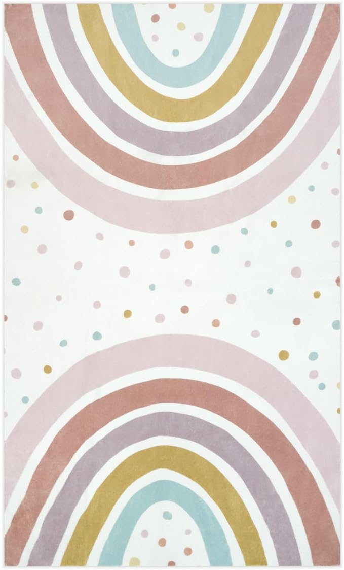 STARUIA Washable Rainbow Rug for Girls Bedroom, Boho Classroom Rug Small 3x5 Area Rugs for Kids Room, Soft Kids Carpet Non-Slip Nursery Rugs for Playroom Tent Baby Dorm
