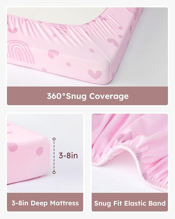 Pack and Play Sheets Fitted, 3 Pack Soft Stretchy Baby Mini Crib Sheets for Pack N Play Mattress and Portable Playard Sheets for Girls Purple Rainbow Unicorn