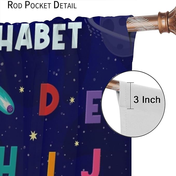 Alphabet Curtains Kids Outer Space Cartoon Universe Planet Educational Learning Curtain with Rod Pocket for Bedroom Nursery Decor Drapes Window Treatments 2 Panels Set 63" W X 63" L