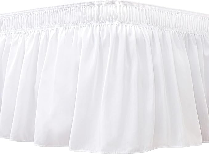 Biscaynebay Wrap Around Bed Skirts for Full & Full XL Beds with Short Drop of 12", White Adjustable Elastic Dust Ruffles Easy Fit Wrinkle Resistant Silky Luxurious Fabric Machine Washable