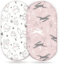 GRSSDER Stretchy Ultra Soft Fitted Bassinet Sheet Set 2 Pack, Universal Fit for Bassinets Baby Cradle Moses Basket Oval Rectangle Pad/Mattress, Cute Foxes and Rabbits Bassinet Sheets for Girls