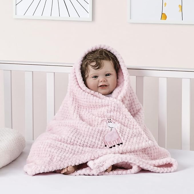 CREVENT 2Pcs 30''X40'' Cute Cozy Fluffy Warm Baby Blankets for Infants Toddlers' Bedding Crib Cot Stroller - Giraffe + Flower