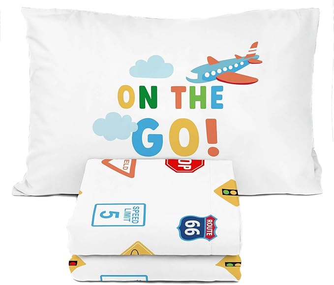 Sunny Side Up On The Go Twin Sheet Set - 3 Piece Kids Bedding Set Includes Pillow Cover - Super Soft Vehicles Microfiber Sheets