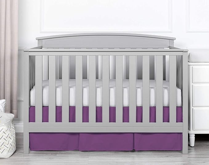 Box Pleated Crib Bed Skirt Premium 100% Cotton 800 Thread Count Nursery Crib Toddler Bedding Crib Bedskirt for Baby Boys or Baby Girls, (28" x 52") + 14" Drop Lenght - Plum Solid