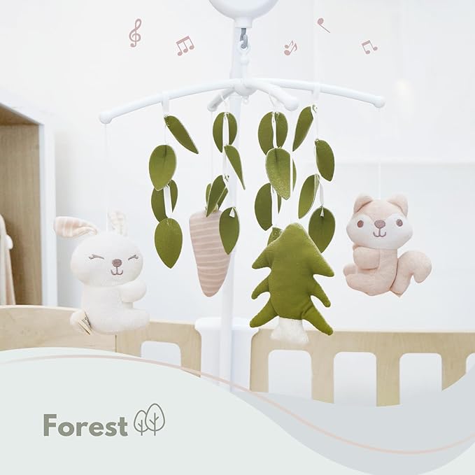 Crib Mobile 35 Lullaby Muisc,Cotton Baby Mobiles for Cribs & Pack N Play, Easy to Install, Stuffed Animals Hanging Toys Newborn Boys & Girls, Safari Nursery Decor