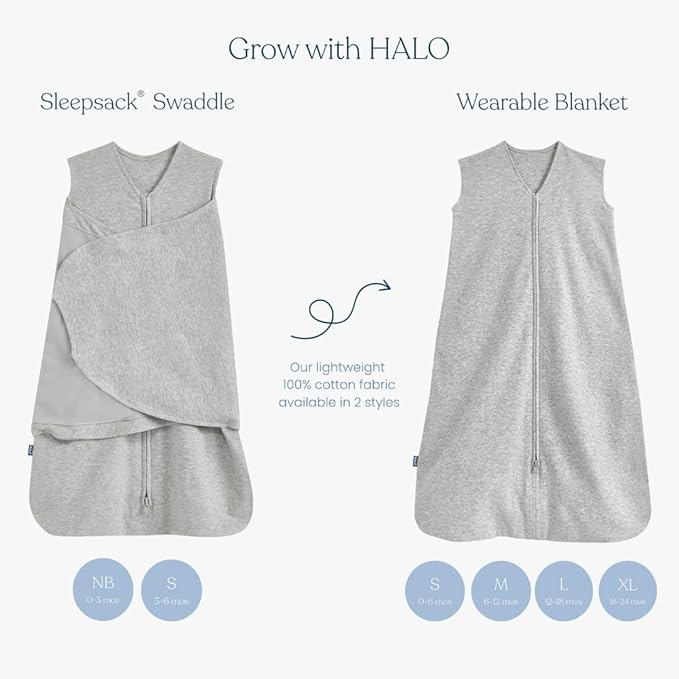 HALO 100% Cotton Sleepsack Swaddle, 3-Way Adjustable Wearable Blanket, TOG 1.5, Cream, Small, 3-6 Months