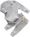Newborn Baby Boy Girl Clothes Ribbed Knitted Cotton Long Sleeve Romper Long Pants Solid Color Fall Winter Outfits