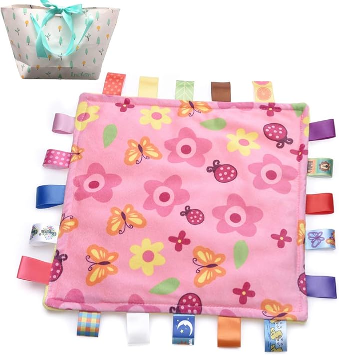 Inchant Colorful Ribbons Baby Taggy Blanket Comforter appese Towel, Flower Shape Kids Toddlers Security Blanket