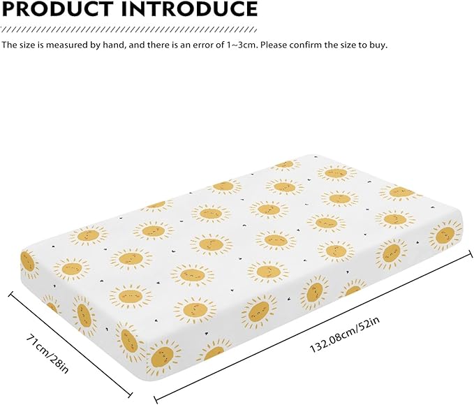 Suns Hearts Fitted Crib Sheet for Boys Girls Yellow Sun and Little Heart Baby Sheet for Standard Crib and Toddler Cute Sunshine Nursery Bed Mattress Sheets 28"x52"