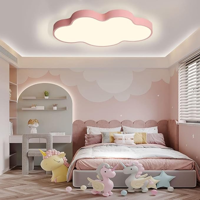 LED Modern Cloud Shape Recessed Ceiling Light, 23 Inch, 3000K-6000K Dimmable, 36W Pink Flush Mount for Living Room, Bedroom