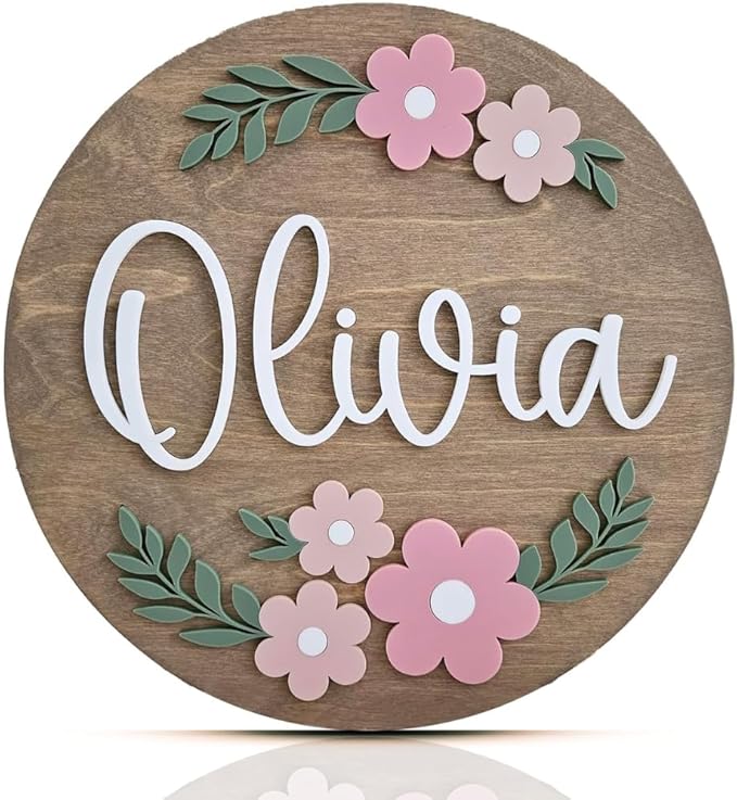 Personalized Wooden Name Sign - Custom Baby Name Signs for Nursery & Kids Room, Baby Announcement Sign, Wall Name Signs Personalized, Round Wooden Letters for Nursery Decor (Design 2)