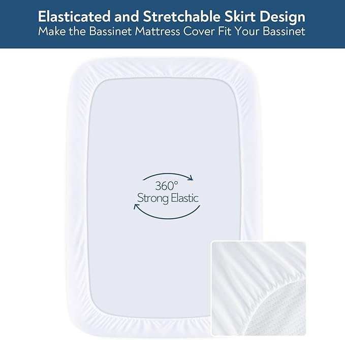 Bassinet Mattress Pad Cover 33" x 20"-Fit for Koola Baby, Mika Micky, ANGELBLISS, YADAQE, Dream On Me,Papablic, AMKE, Baby Delight Bedside, Waterproof Bassinet Mattress Protector, Cotton Terry Surface