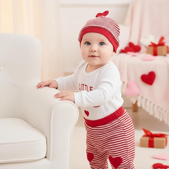 My First Valentines Baby Boy Outfit Lover Boy Long Sleeve Romper Pants Hat Infant Onesie Newborn Clothes Outfits