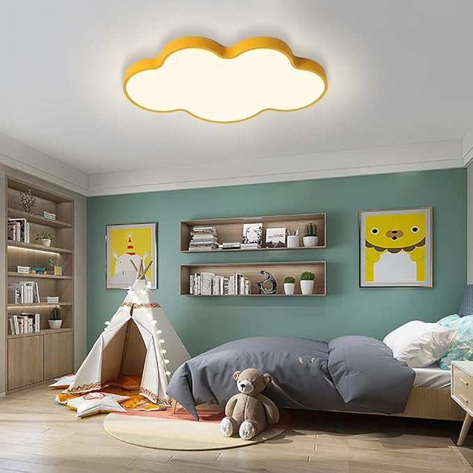 LED Ceiling Light Fixture,23 Inch Modern Cloud Shape Recessed Ceiling Lights, Dimmable Light,Yellow 36W Close to Ceiling Lighting Flush Mount Living Room Bedroom,3000K-6000K