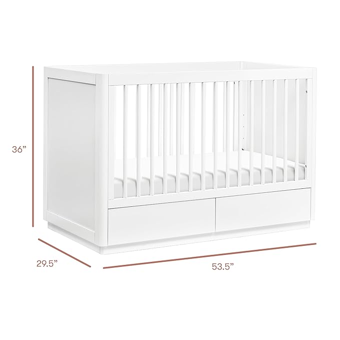 Babyletto Bento 3-in-1 Convertible Storage Crib with Toddler Bed Conversion Kit in White, Undercrib Storage Drawers, Greenguard Gold Certified
