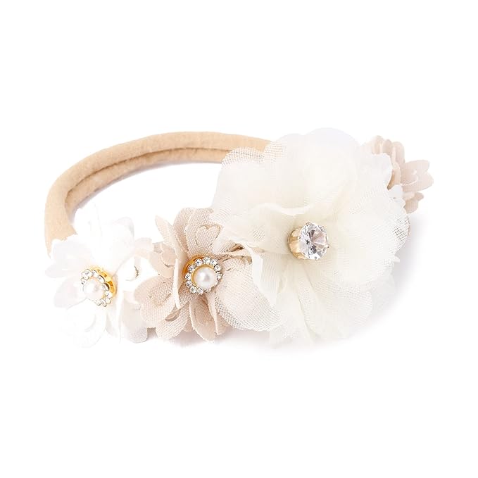 cherrboll 3pcs Baby Girl Flower Headbands, Super Soft & Stretchy Nylon Floral Hairbands for Newborn Toddler