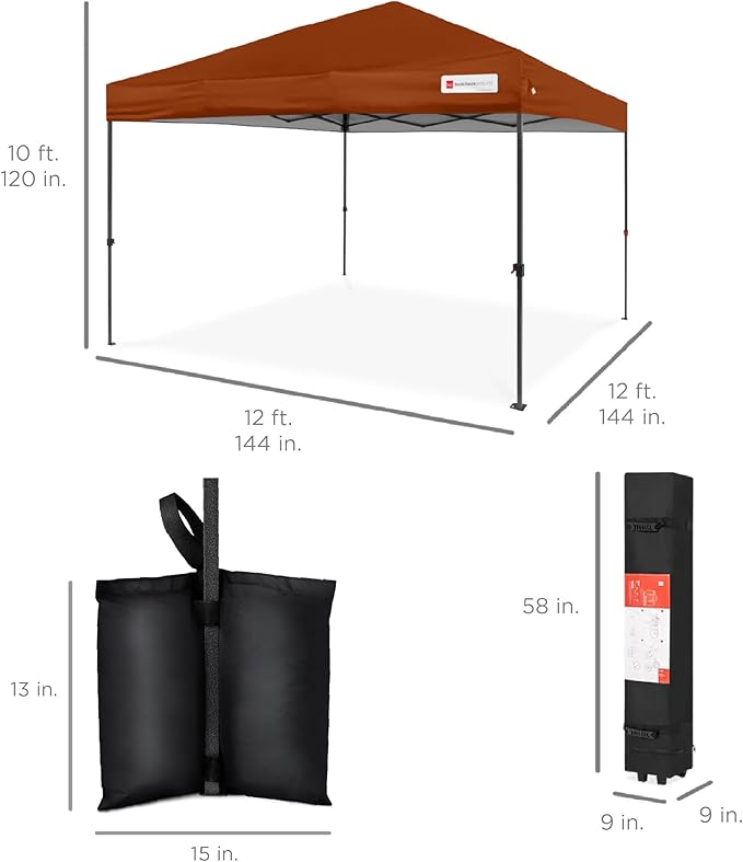 Best Choice Products 12x12ft 1-Person Setup Pop Up Canopy Tent Instant Portable Shelter w/ 1-Button Push, Case, 4 Weight Bags - Rust