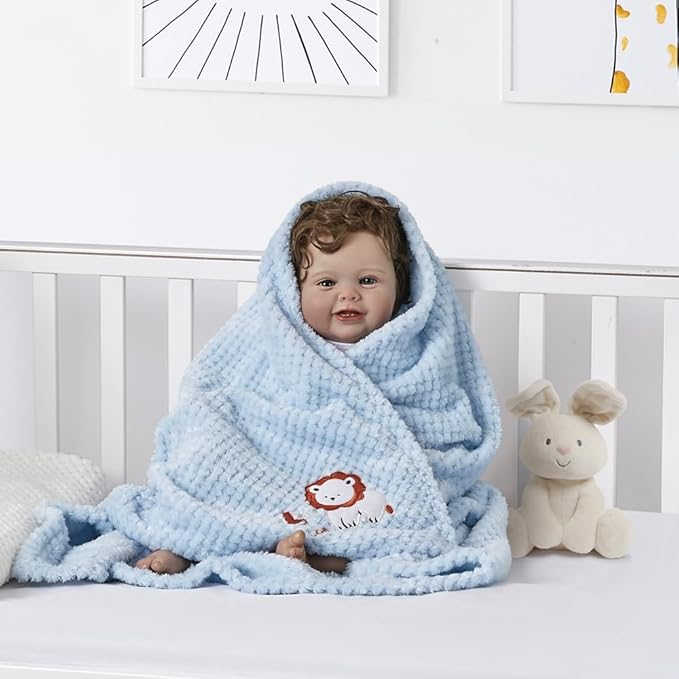 CREVENT 2Pcs 30''X40'' Cute Cozy Fluffy Warm Baby Blankets for Infants Toddlers' Bedding Crib Cot Stroller - Grey Cloud + Lion