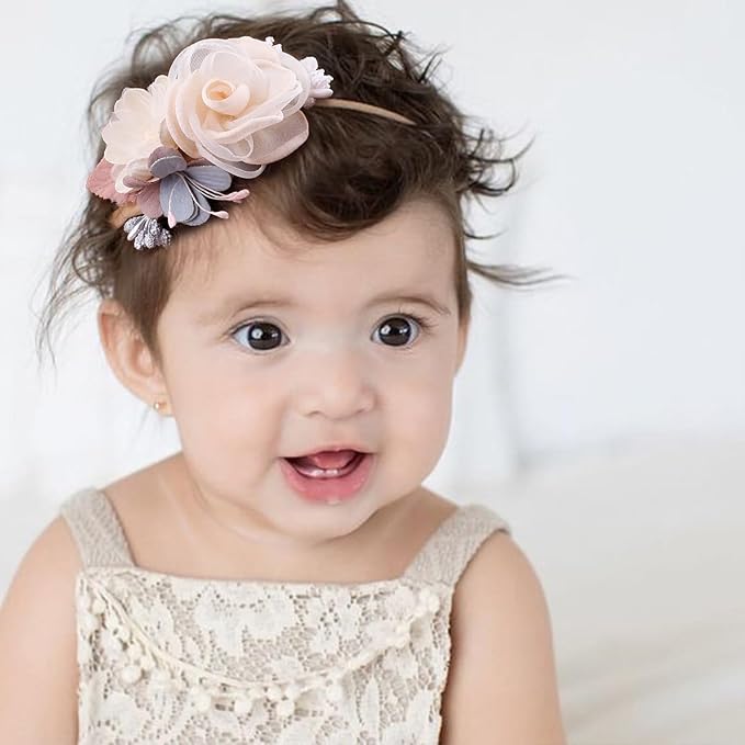 cherrboll 3pcs Baby Girl Flower Headbands, Super Soft & Stretchy Nylon Floral Hairbands for Newborn Toddler