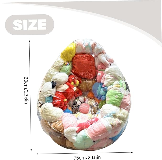 Stuffed Animal Bean Bag Storage Chair Extra Large PVC Clear Waterproof Kids Sofa Organizer for Plush Toys, Bath Toys, Clothes, Blankets and Sitting 29.5x29.5x23.6in