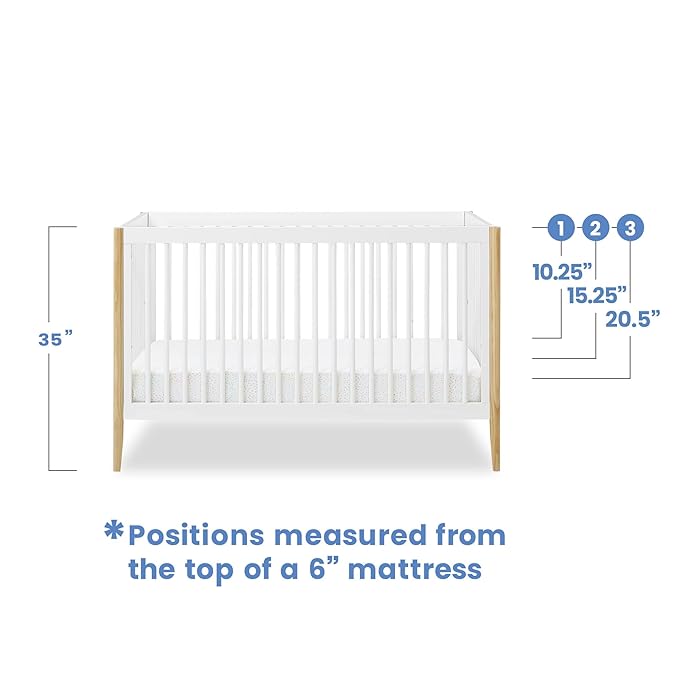 Delta Children Casey 4-in-1 Convertible Crib - Greenguard Gold Certified, Bianca White/Natural