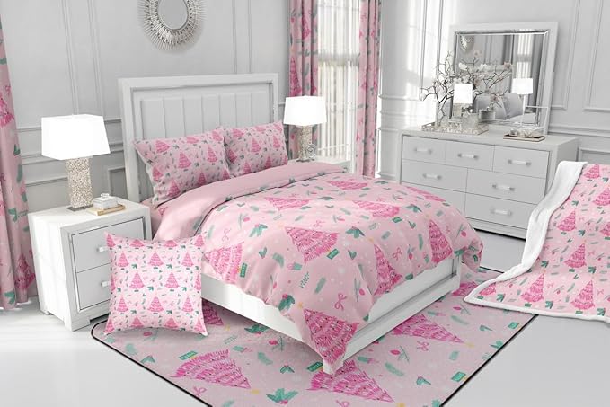 Feelyou Christmas Tree Comforter Set All Season Merry Christmas Bedding Set with 2 Pillow Cases Happy New Year Microfiber Kids Queen Bedclothes Xmas Bedroom Decor Duvet Quilt Soft Lightweight