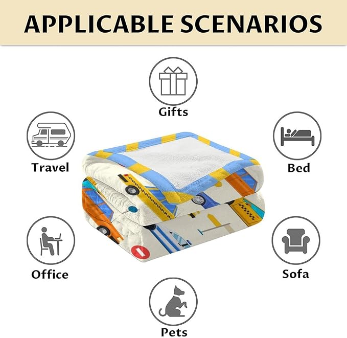 Throw Blanket Gift for Boys - 30" x 40" Inches Soft Cozy Car Blanket for Lap, Couch, Office - Blue Cartoon Throw for Girls Kids