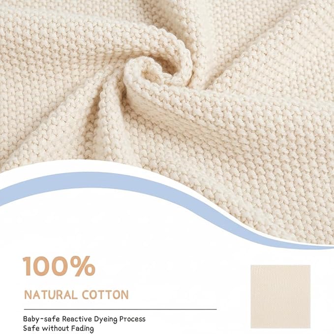 Baby Knit Blanket Soft Breathable Cotton Scallop Border Blankets Newborn Knitted Blanket Swaddle Blankets Gifts for Baby Newborn Toddler Shower Boy Girl New Mom Birthday Christmas Cream 30x40