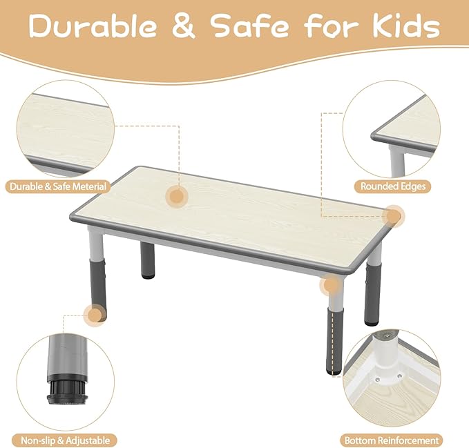 Kids Table and 4 Chairs Set, Height Adjustable Toddler Table and Chairs Set for Ages 2-10, Graffiti Desktop, Non-Slip Legs, Arts & Crafts Table, Children Activity Table for Daycare Classroom Home