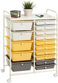 RELAX4LIFE 15 Drawer Rolling Storage Cart, Mobile Drawer Carts for Craft Art Supply Paper Salon, Utility Cart on Wheels for Classroom Teacher School Office, Rolling Cart with Drawers (Yellow)