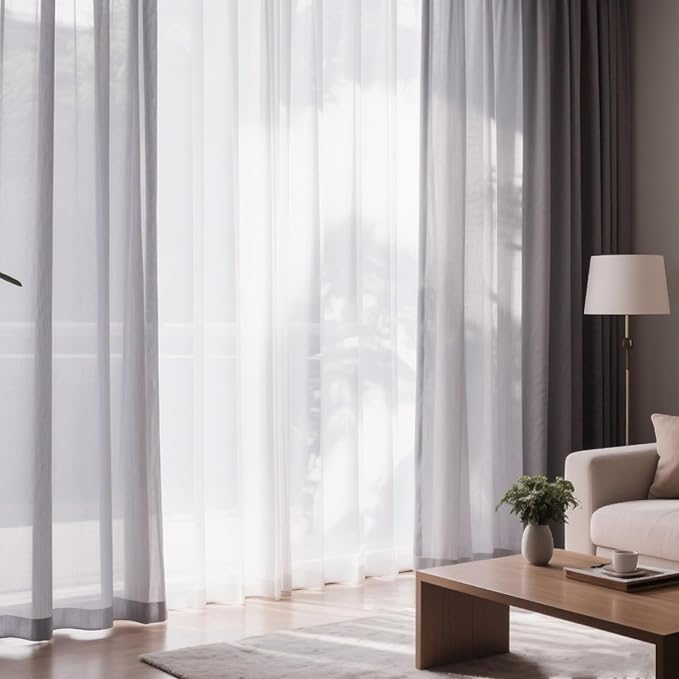 Dreaming Casa Grey Sheer Curtains 96 Inches Long, Rod Pocket & Back Tab Light Filtering Textured Sheers for Living Room Bedroom, 2 Panels, Each 52" W x 96" L
